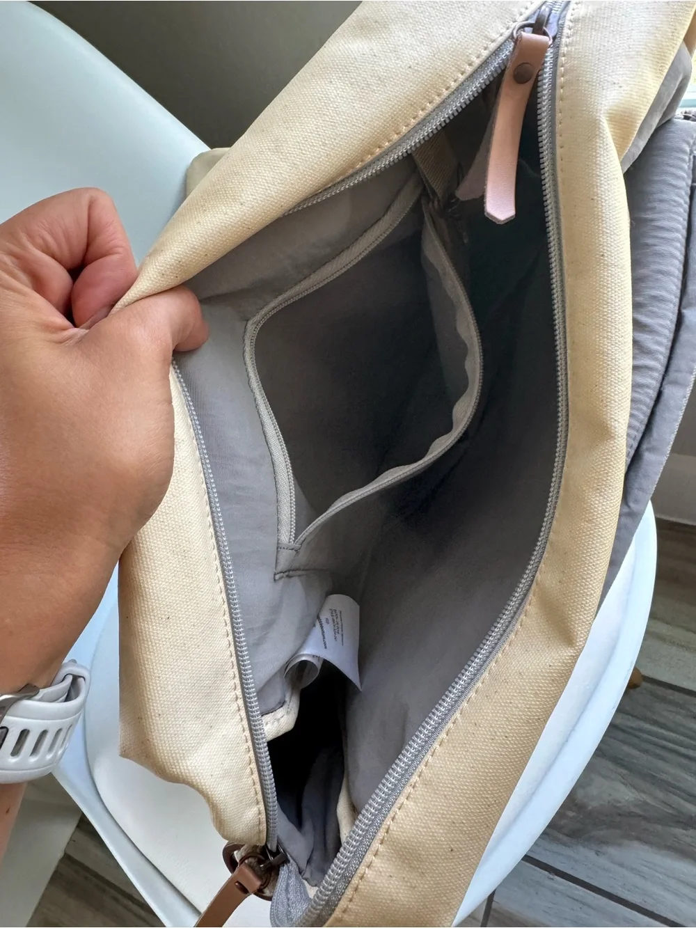 Petunia Pickle Bottom Boxy Backpack Diaper Bag Cream Gray Convertible Canvas
